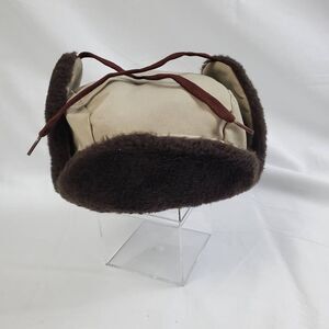 Vintage P Trap Beige & Brown Faux Fur Trapper Hat – Quilted Lined, Made in USA,
